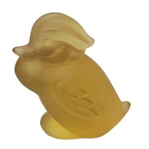 Vintage Yellow Amber Frosted Glass Duck Mallard Figure Paperweight